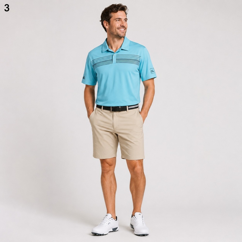 Adidas Climacool Golf Polo Shirt Men Large Baby Blue Stripe Polyester LOGO